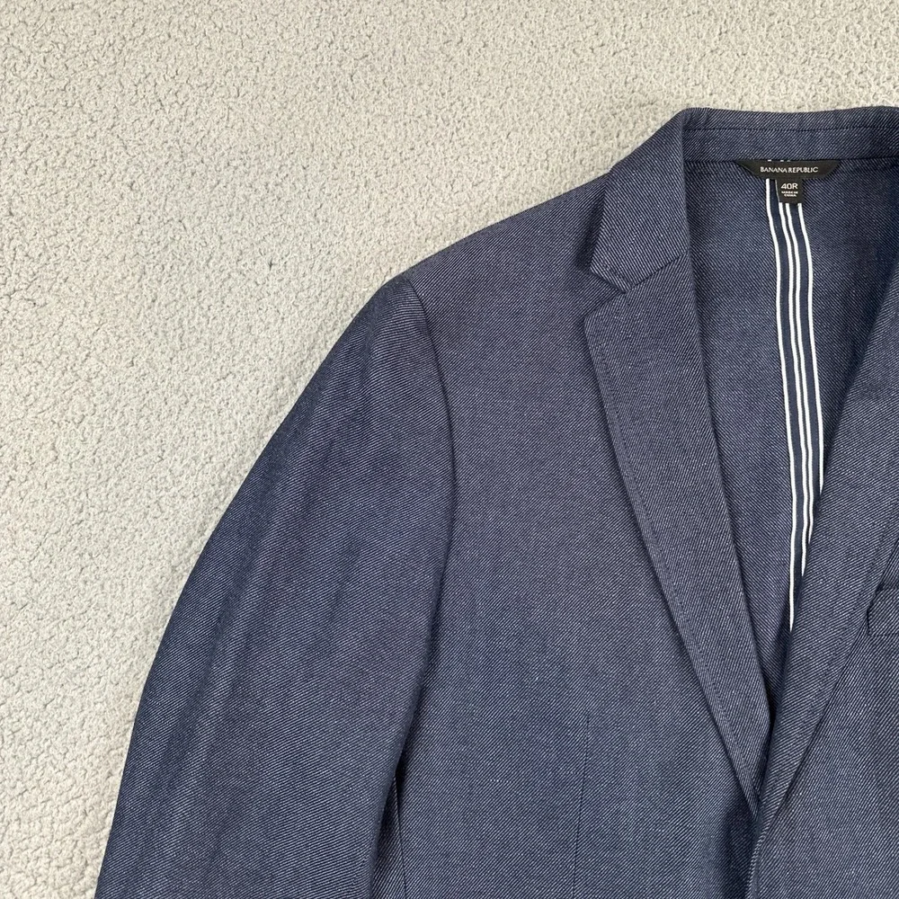 Banana Republic Blazer 40R Blue Slim Fit Wool Linen Unstructured Stretch